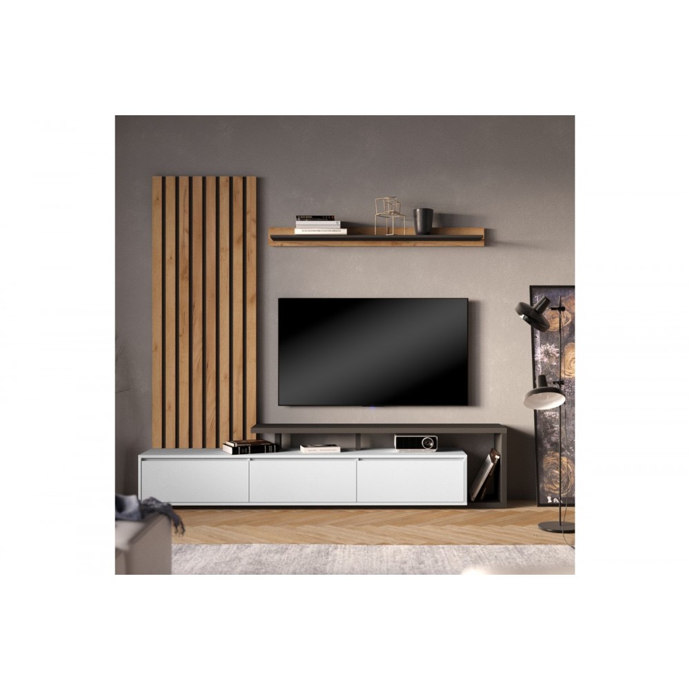 Σύνθετο σαλονιού "CLAIRONSE" σε φυσικό/ανθρακί χρώμα 225x37.6x210