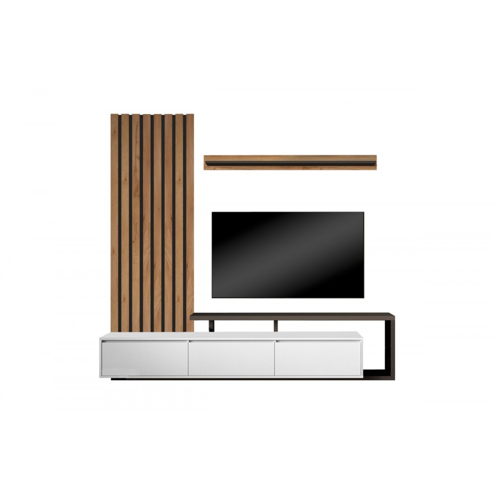 Σύνθετο σαλονιού "CLAIRONSE" σε φυσικό/ανθρακί χρώμα 225x37.6x210