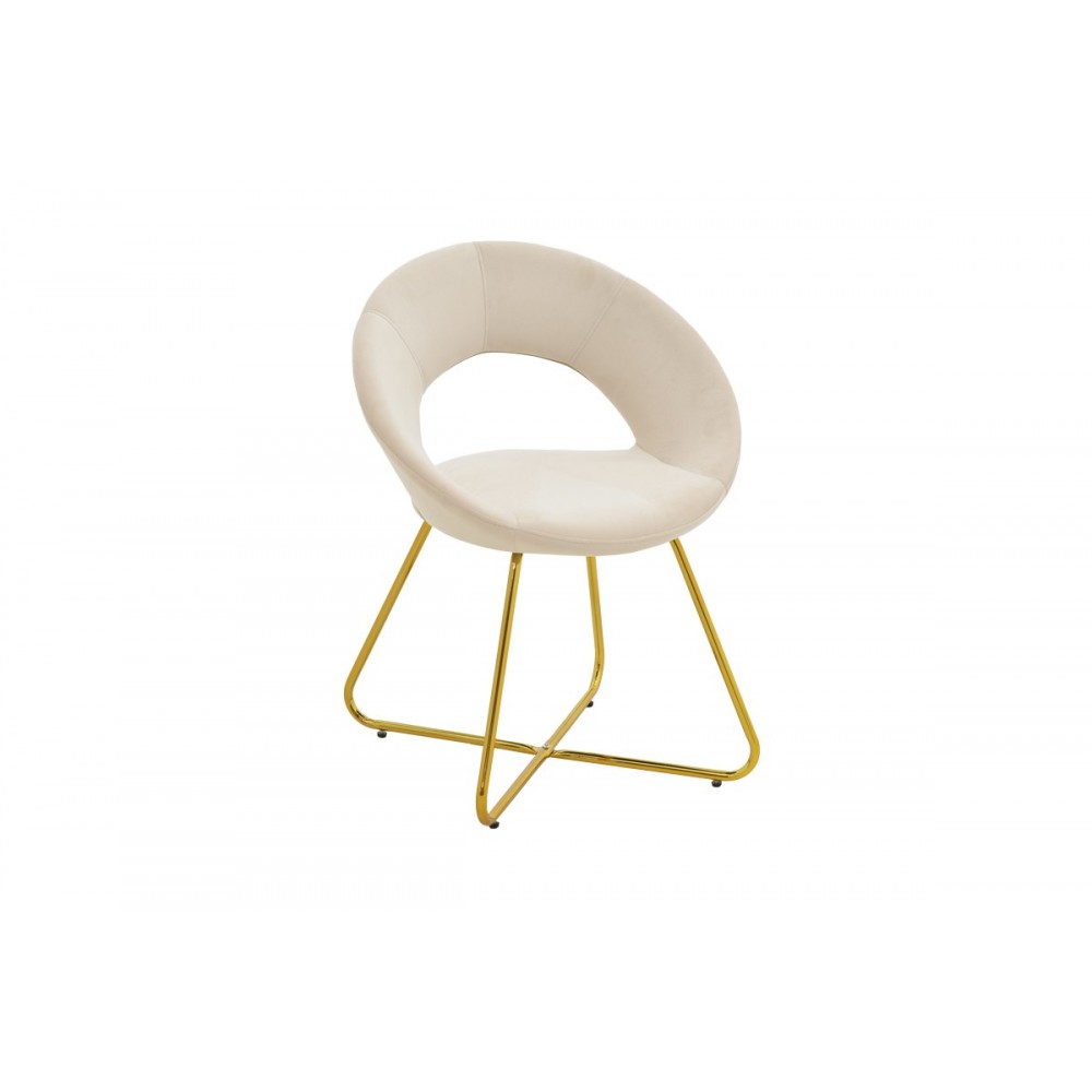 Πολυθρόνα "VALENTINA" από βελούδο/μέταλλο σε μπεζ/χρυσό χρώμα 65x60x82