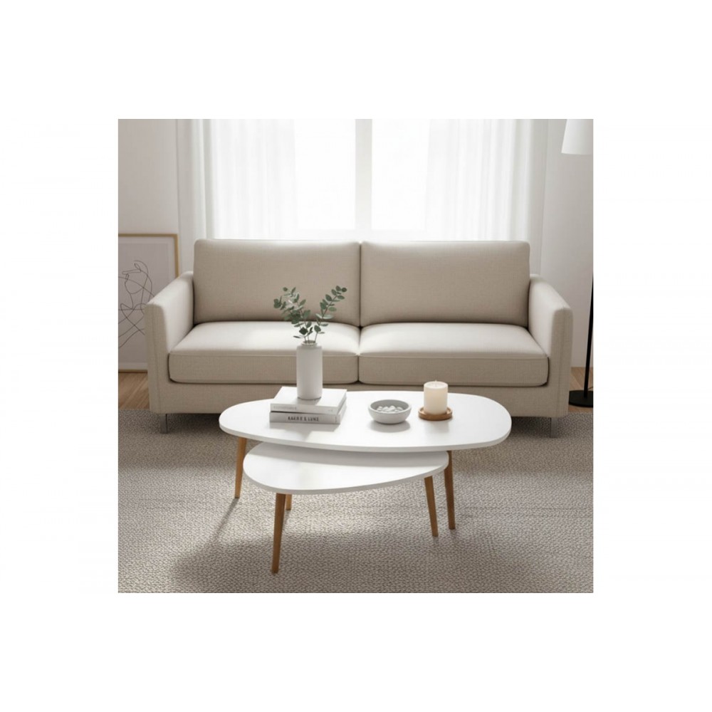 Τραπέζια σαλονιού "MONTY" σε λευκό/φυσικό χρώμα 116x46x6