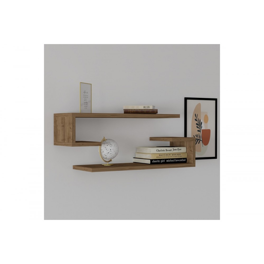 Ραφιέρα τοίχου 2τμχ "ELDO" σε καρυδί χρώμα 60x19.6x15