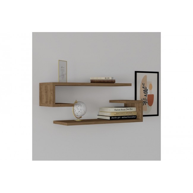 Ραφιέρα τοίχου 2τμχ "ELDO" σε καρυδί χρώμα 60x19.6x15