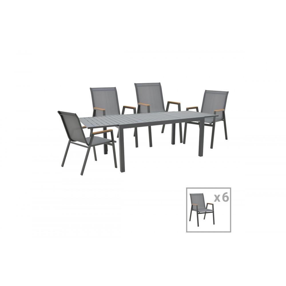 Τραπεζαρία 7τμχ "AZELIE-LAFLA" από αλουμίνιο σε ανθρακί χρώμα 160-240x100x75