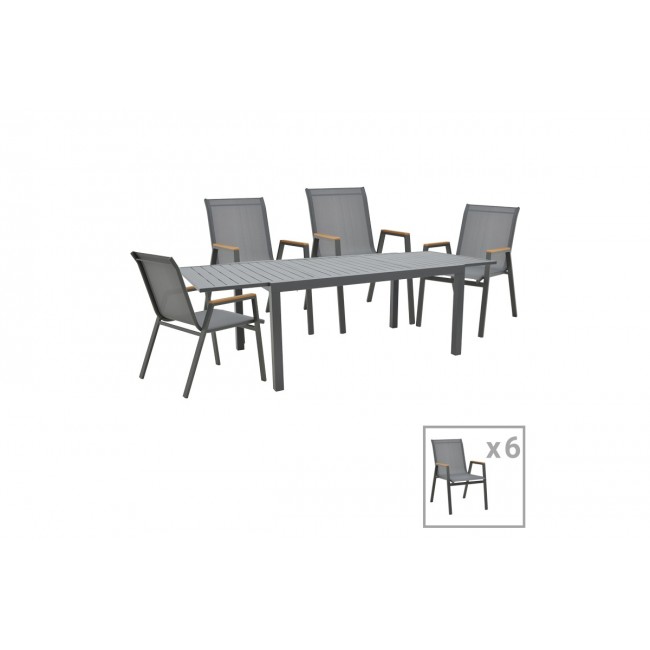 Τραπεζαρία 7τμχ "AZELIE-LAFLA" από αλουμίνιο σε ανθρακί χρώμα 160-240x100x75
