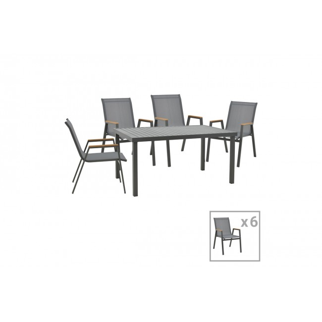 Τραπεζαρία 7τμχ "AZELIE-KLITON" από αλουμίνιο σε ανθρακί χρώμα 150x80x54