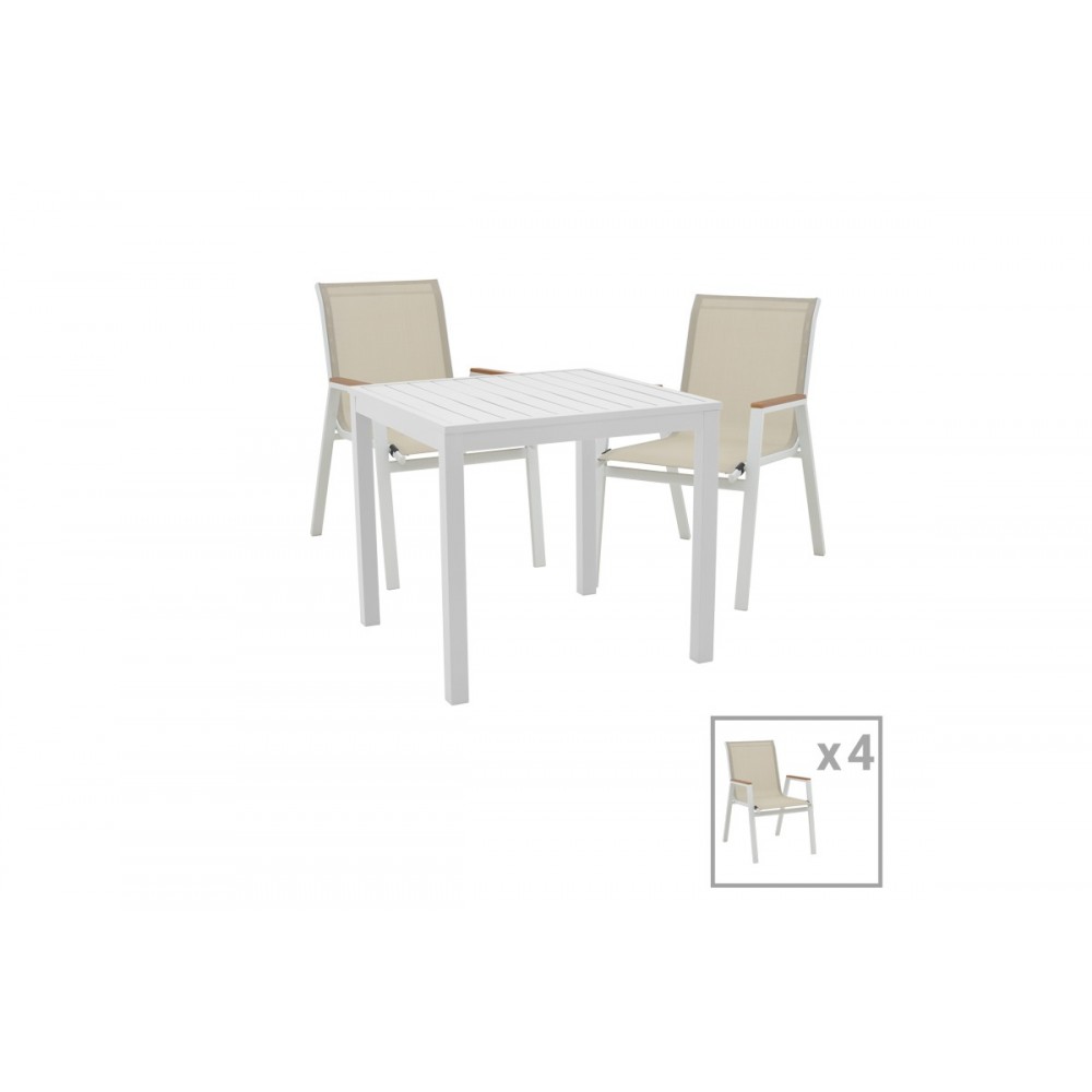 Τραπεζαρία 5τμχ "AZELIE-KLITON I" από αλουμίνιο/textilene σε λευκό/μπεζ χρώμα 80x80x74
