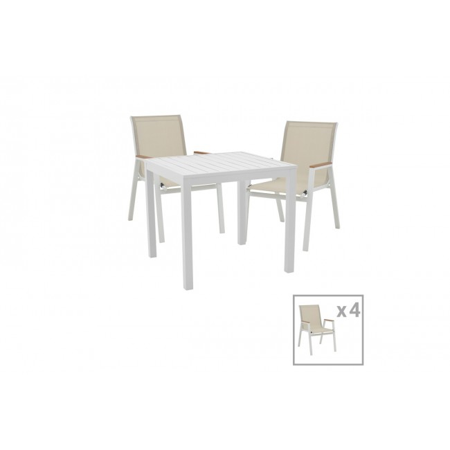 Τραπεζαρία 5τμχ "AZELIE-KLITON I" από αλουμίνιο/textilene σε λευκό/μπεζ χρώμα 80x80x74