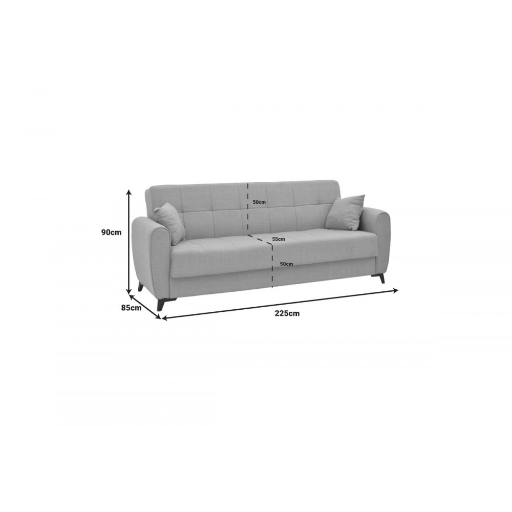 Καναπές κρεβάτι "LINCOLN" τριθέσιος από ύφασμα σε ανθρακί χρώμα 225x85x90