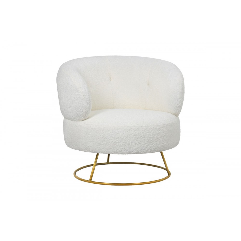 Πολυθρόνα "CONNIE" από μπουκλέ ύφασμα/μέταλλο σε κρεμ/χρυσό χρώμα 87x81x81