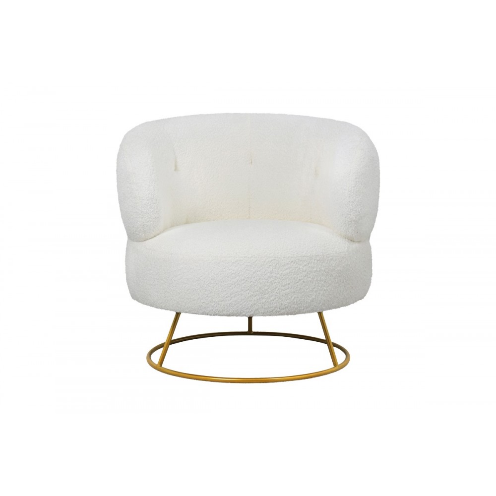 Πολυθρόνα "CONNIE" από μπουκλέ ύφασμα/μέταλλο σε κρεμ/χρυσό χρώμα 87x81x81