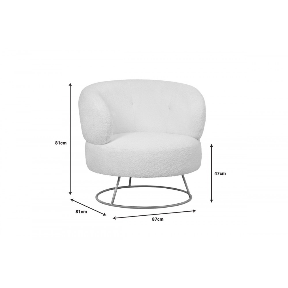 Πολυθρόνα "CONNIE" από μπουκλέ ύφασμα/μέταλλο σε κρεμ/χρυσό χρώμα 87x81x81