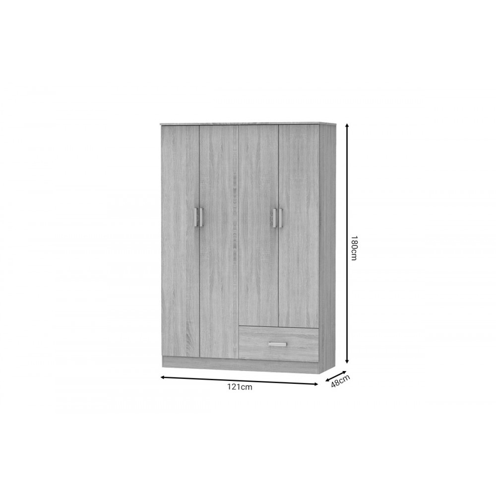 Ντουλάπα τετράφυλλη "KARTER" σε σονόμα χρώμα 121x48x180