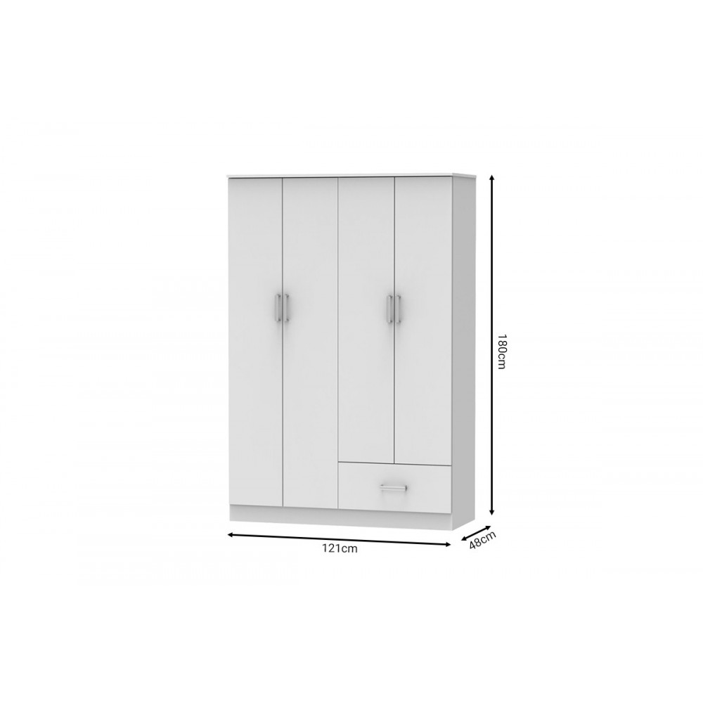 Ντουλάπα τετράφυλλη "KARTER" σε λευκό χρώμα 121x48x180