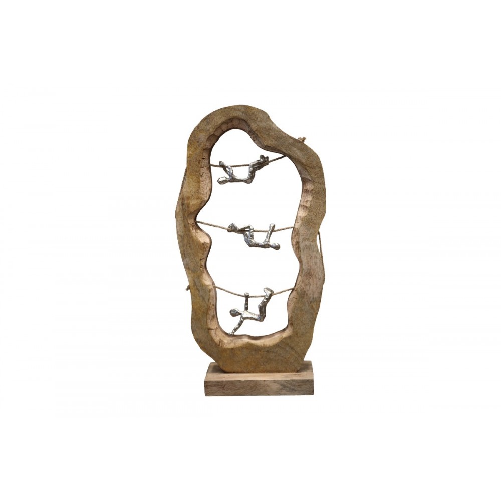 Διακοσμητικό επιτραπέζιο "LARDO" από αλουμίνιο/ξύλο σε φυσικό χρώμα 29x10x57