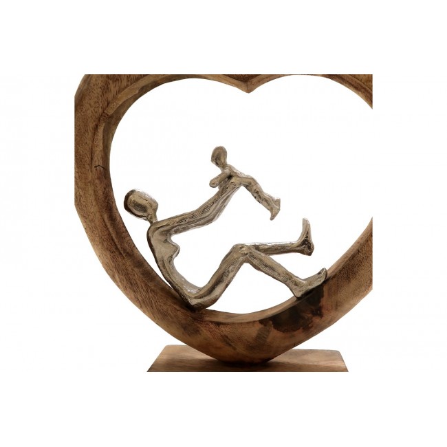 Επιτραπέζιο διακοσμητικό καρδιά "LOISIR" από ξύλο/αλουμίνιο σε φυσικό χρώμα 28.5x9x30