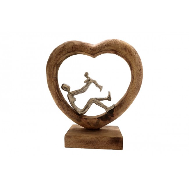 Επιτραπέζιο διακοσμητικό καρδιά "LOISIR" από ξύλο/αλουμίνιο σε φυσικό χρώμα 28.5x9x30