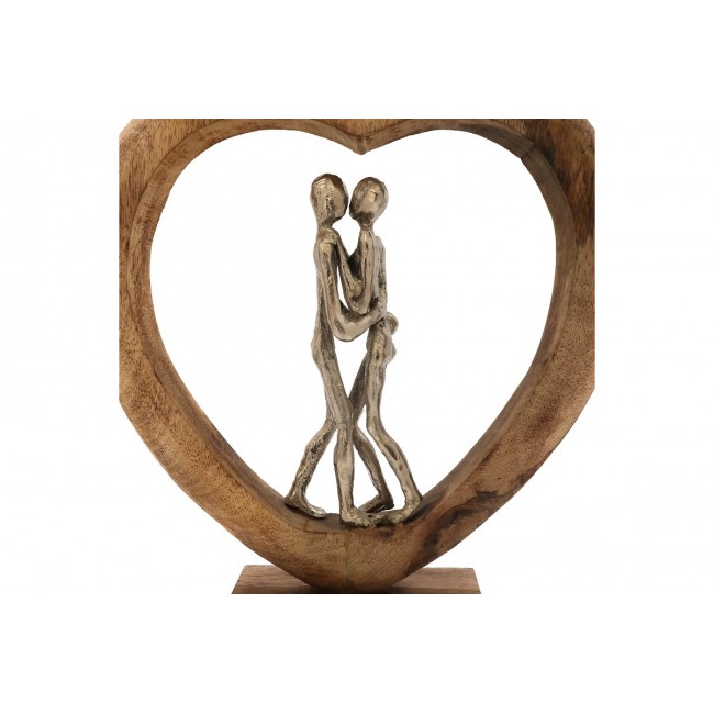 Επιτραπέζιο διακοσμητικό καρδιά "VRAME" από ξύλο/αλουμίνιο σε φυσικό χρώμα 32x9x35
