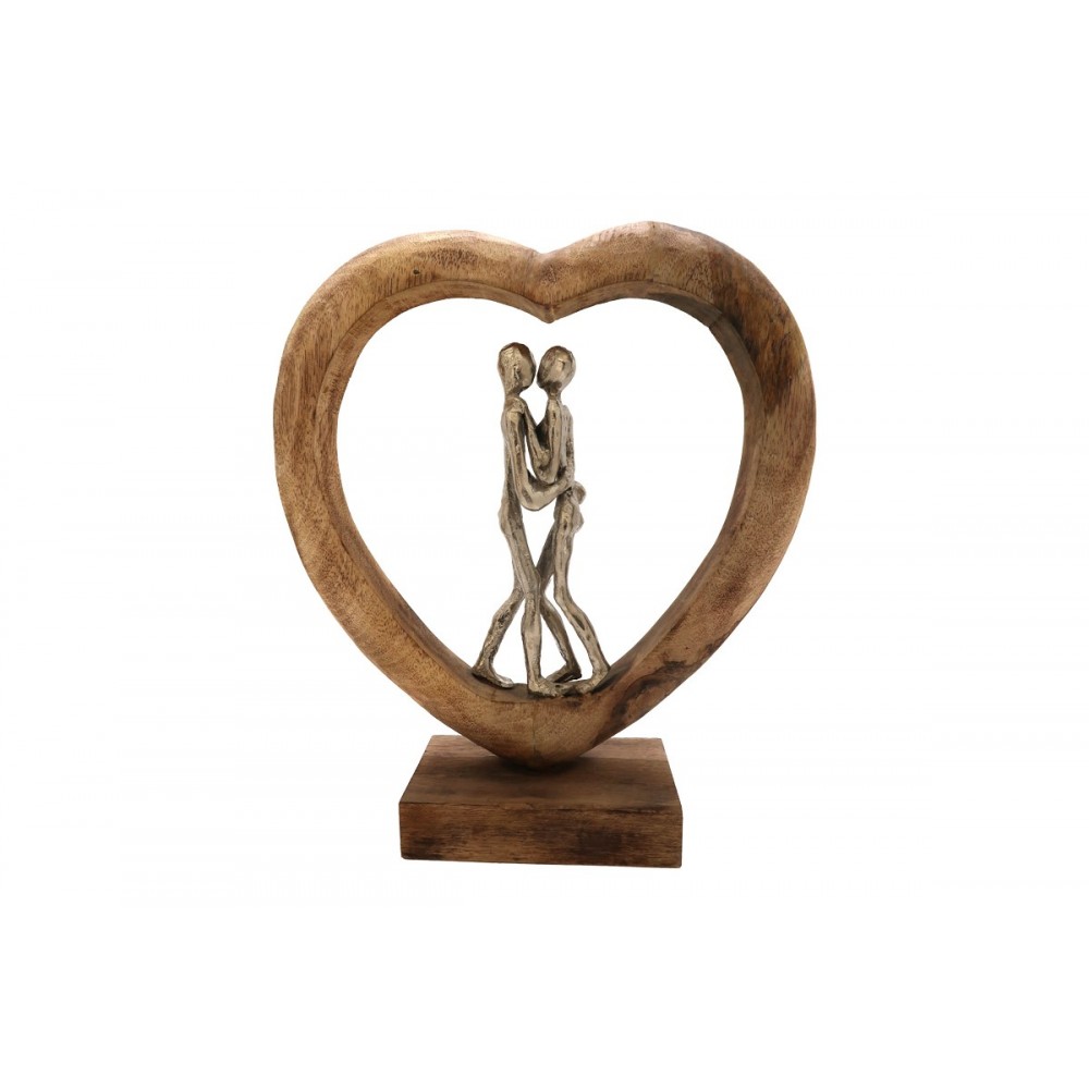 Επιτραπέζιο διακοσμητικό καρδιά "VRAME" από ξύλο/αλουμίνιο σε φυσικό χρώμα 32x9x35