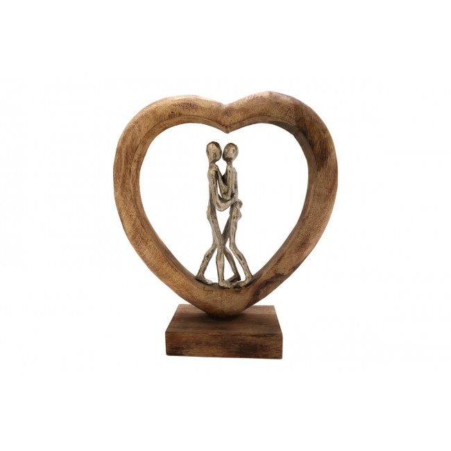 Επιτραπέζιο διακοσμητικό καρδιά "VRAME" από ξύλο/αλουμίνιο σε φυσικό χρώμα 32x9x35