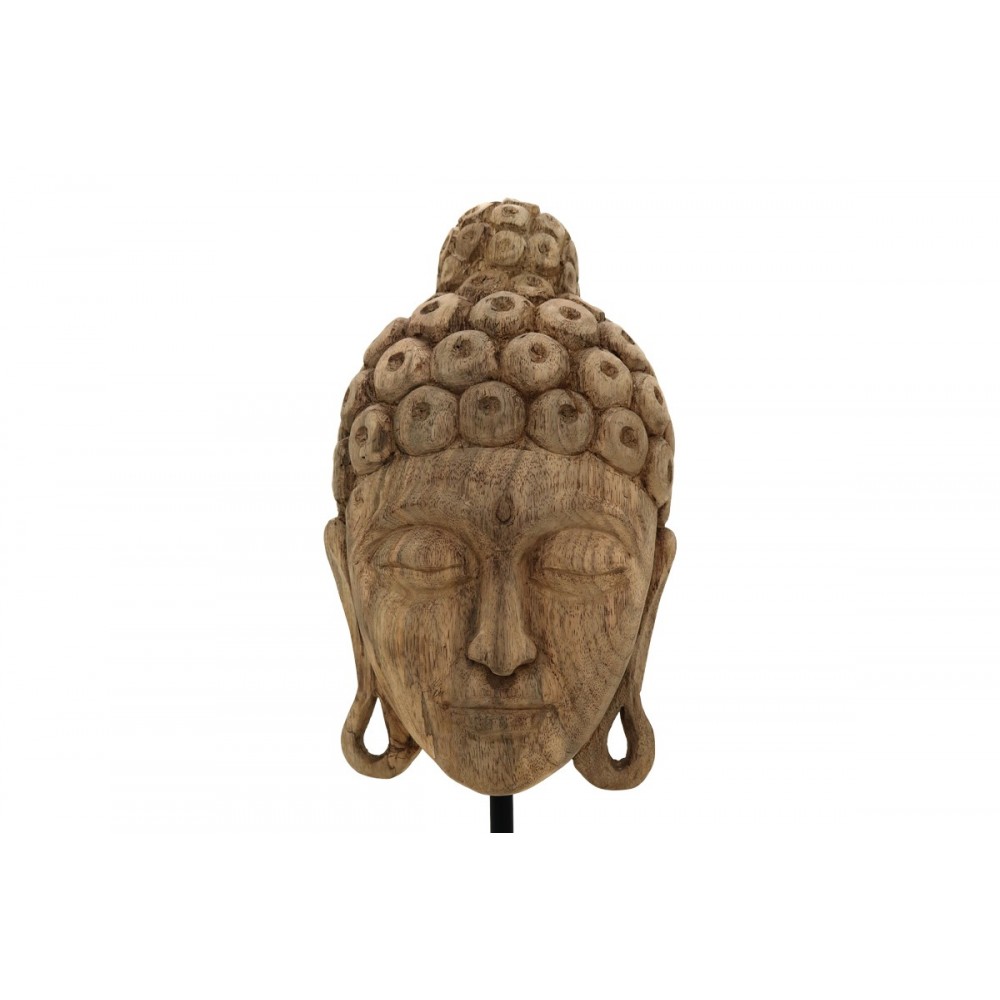 Επιτραπέζιο διακοσμητικό βούδας "MASK" από ξύλο/μέταλλο σε φυσικό χρώμα 20x18.5x48.5
