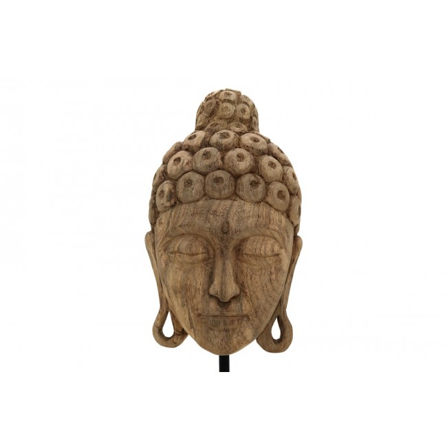 Επιτραπέζιο διακοσμητικό βούδας "MASK" από ξύλο/μέταλλο σε φυσικό χρώμα 20x18.5x48.5