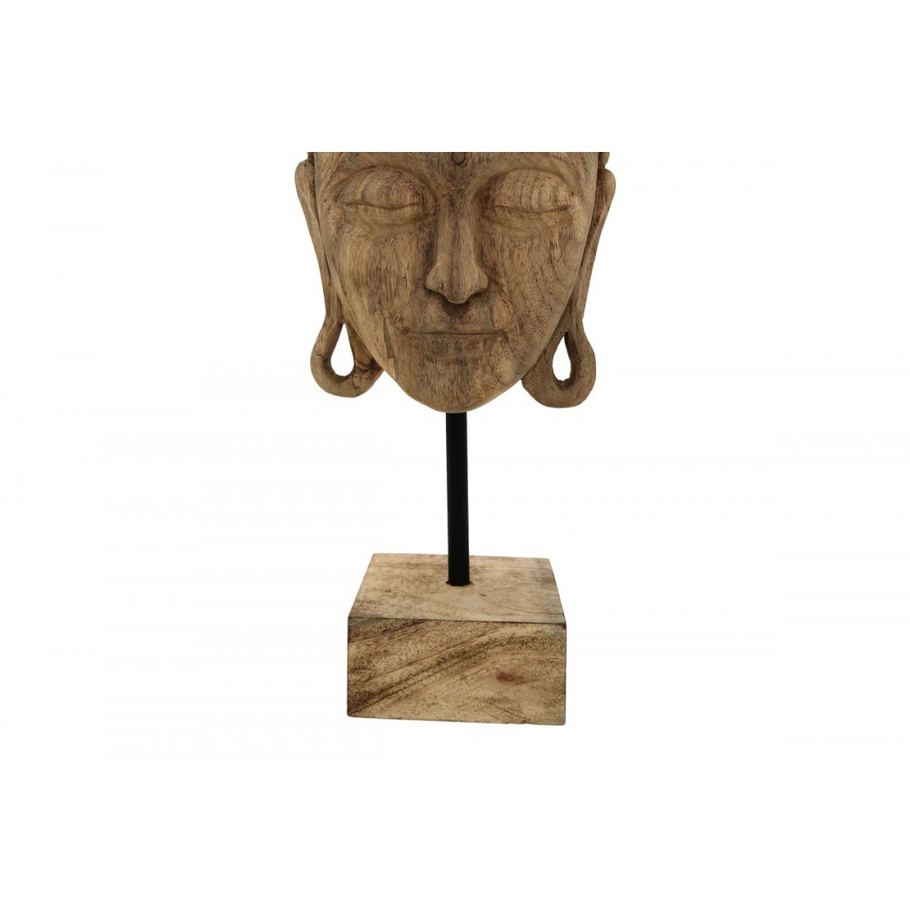 Επιτραπέζιο διακοσμητικό βούδας "MASK" από ξύλο/μέταλλο σε φυσικό χρώμα 20x18.5x48.5