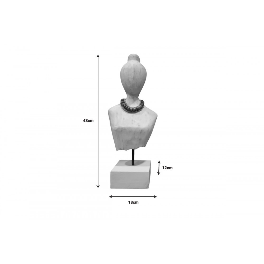Προτομή "KASMA" από ξύλο/μέταλλο σε λευκό χρώμα 18x12x43