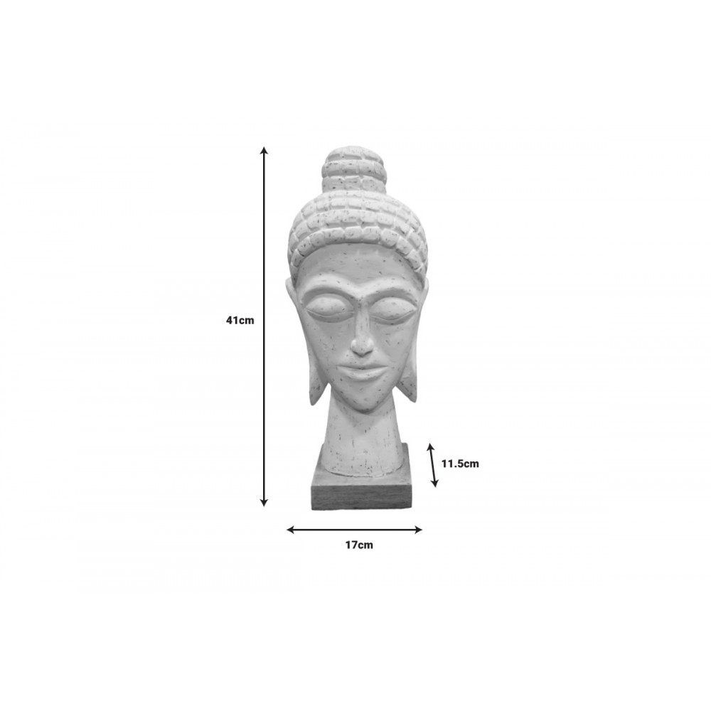 Προτομή κεφαλή βούδα "WEVI" από ξύλο σε λευκό χρώμα 17x11.5x41
