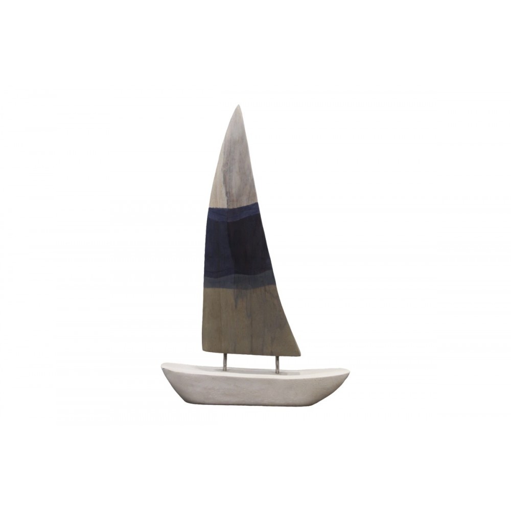 Επιτραπέζιο διακοσμητικό καράβι "ELIZE" από ξύλο/μέταλλο σε λευκό/μπλε χρώμα 30.5x5x48.5