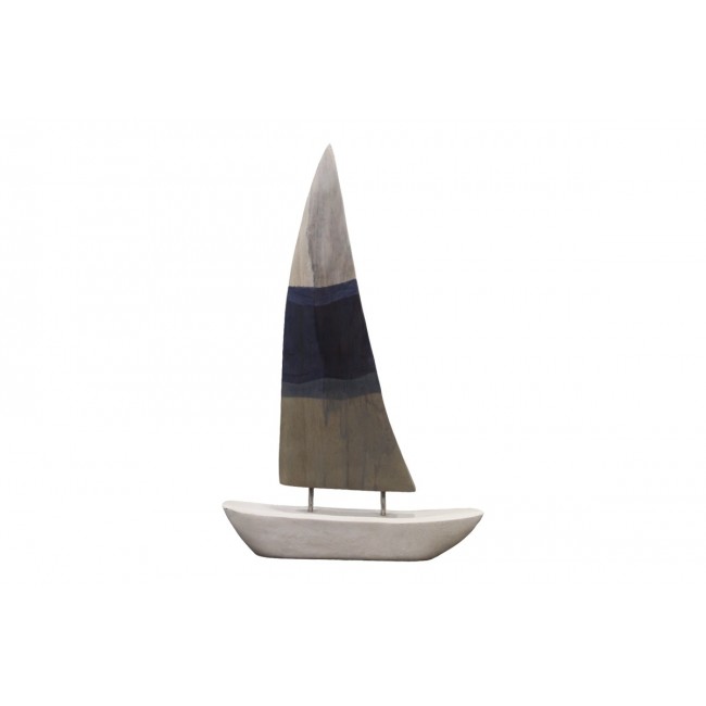 Επιτραπέζιο διακοσμητικό καράβι "ELIZE" από ξύλο/μέταλλο σε λευκό/μπλε χρώμα 30.5x5x48.5