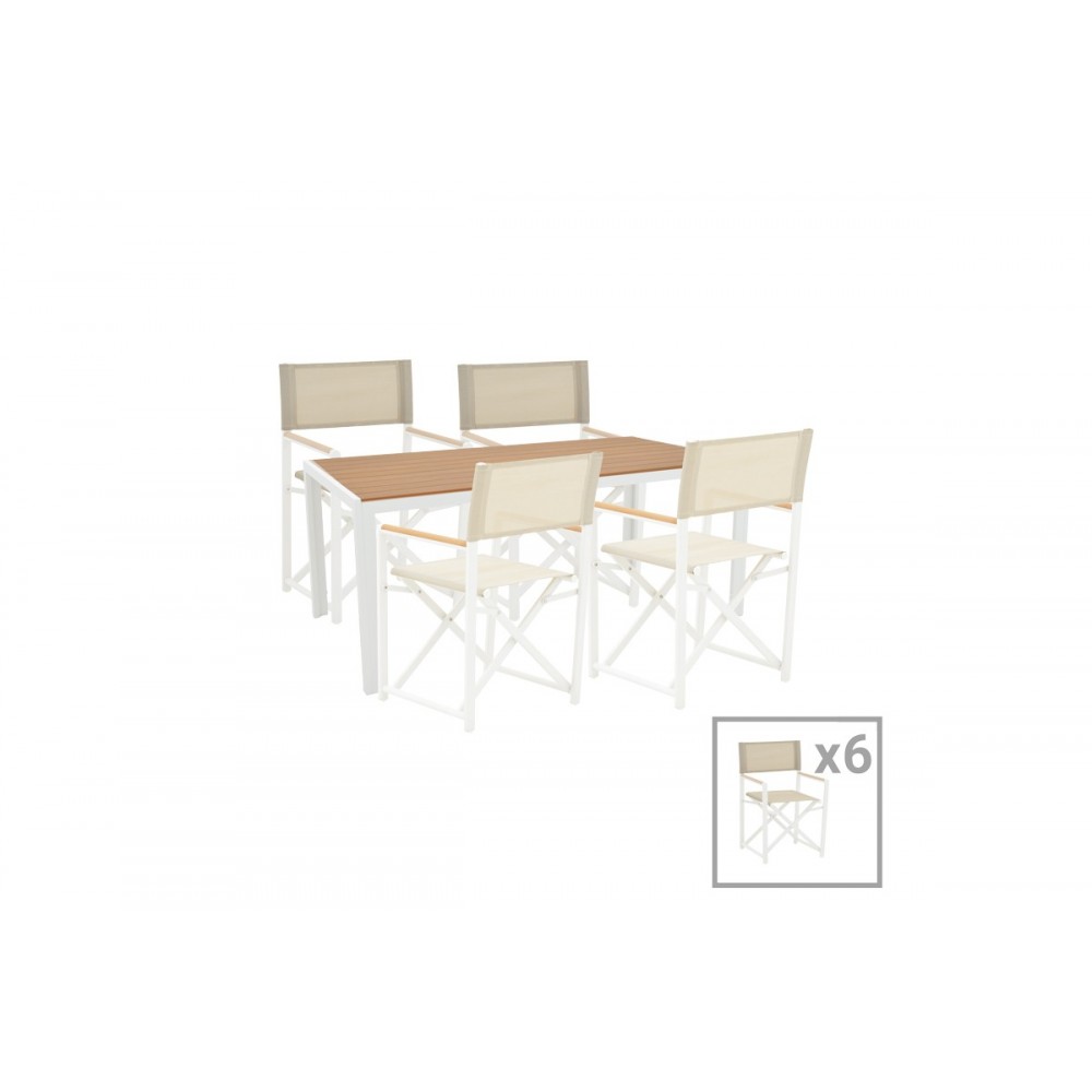 Τραπεζαρία 7τμχ "MABU-NARES" από αλουμίνιο/plywood σε λευκό/φυσικό χρώμα 180x90x72.5