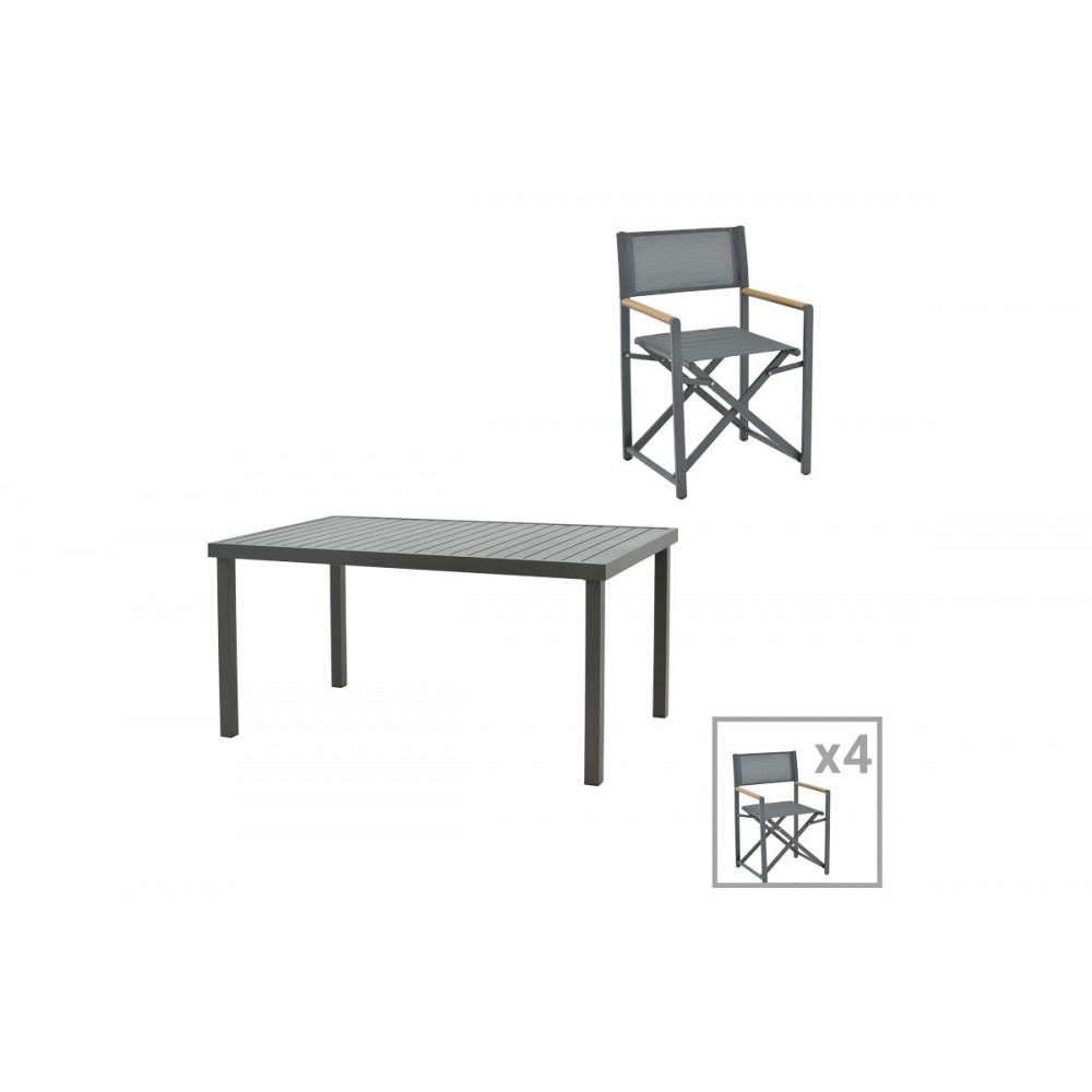 Τραπεζαρία 5τμχ "MABU-KLINTON" από αλουμίνιο/ύφασμα σε ανθρακί χρώμα 150x80x74