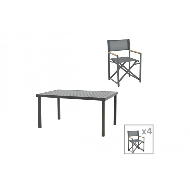 Τραπεζαρία 5τμχ "MABU-KLINTON" από αλουμίνιο/ύφασμα σε ανθρακί χρώμα 150x80x74