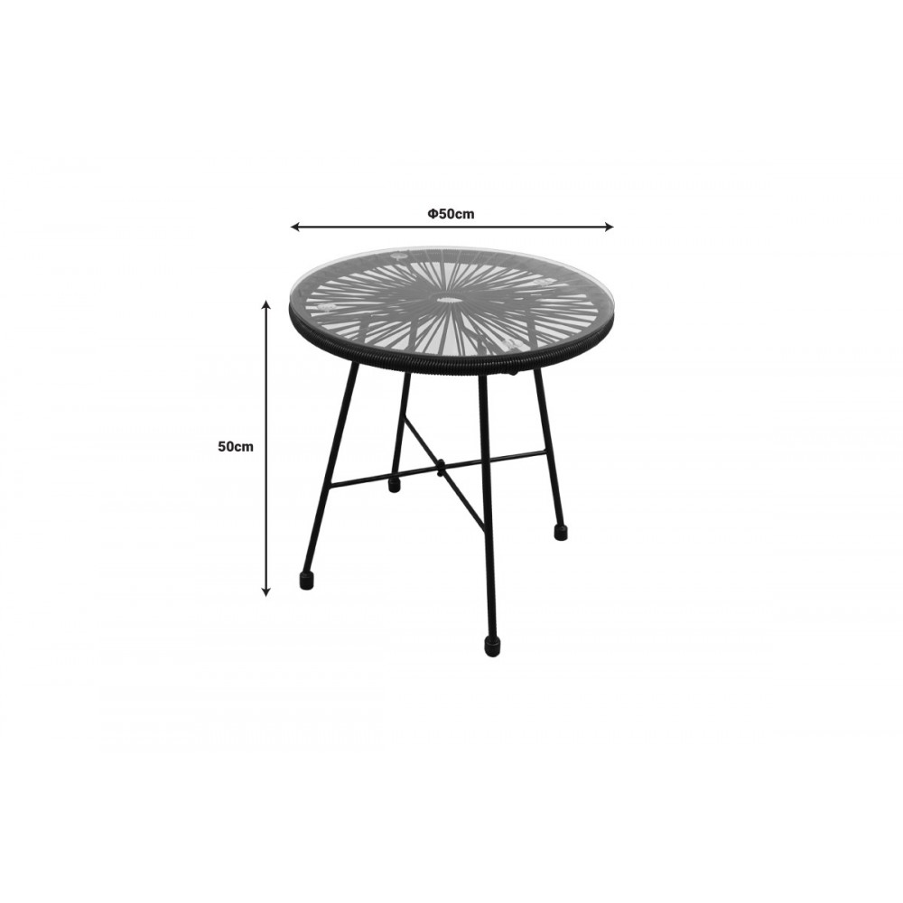 Τραπέζι "ACAPULCO" από μέταλλο/rattan σε φυσικό/μαύρο χρώμα Φ50x50