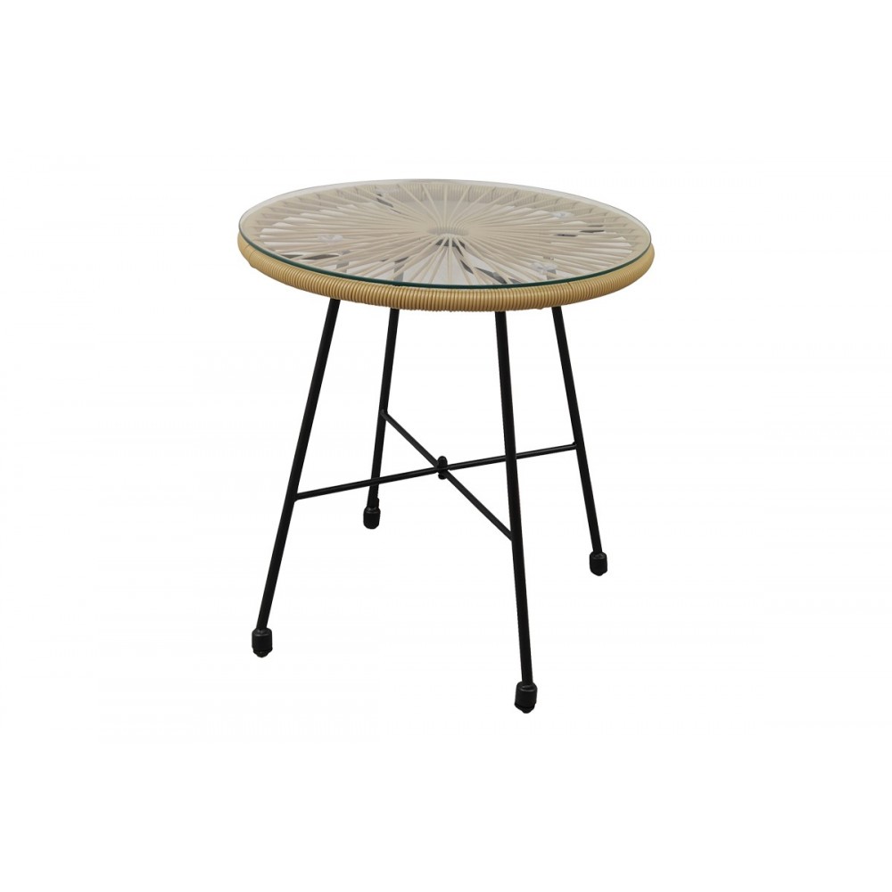 Τραπέζι "ACAPULCO" από μέταλλο/rattan σε φυσικό/μαύρο χρώμα Φ50x50