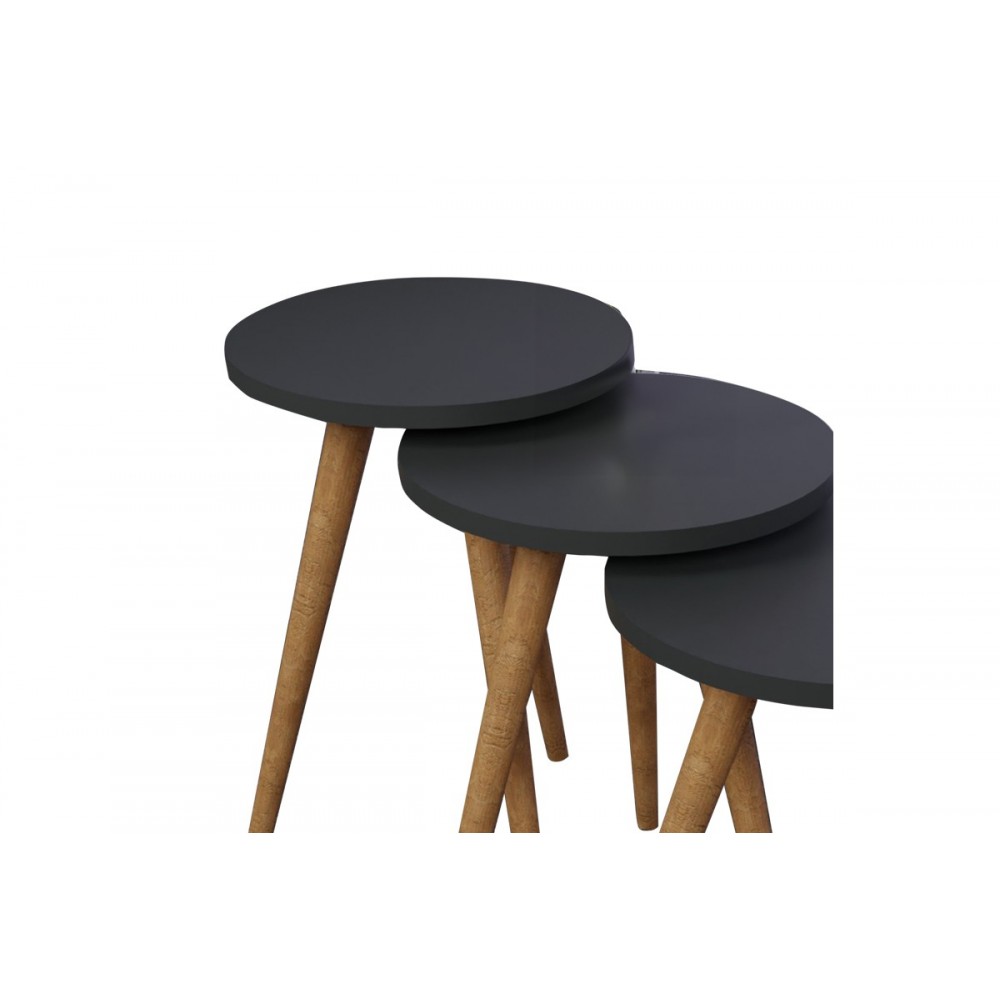 Βοηθητικά τραπέζια 3τμχ "PERJENE" από ξύλο σε ανθρακί/φυσικό χρώμα Φ36.5x51