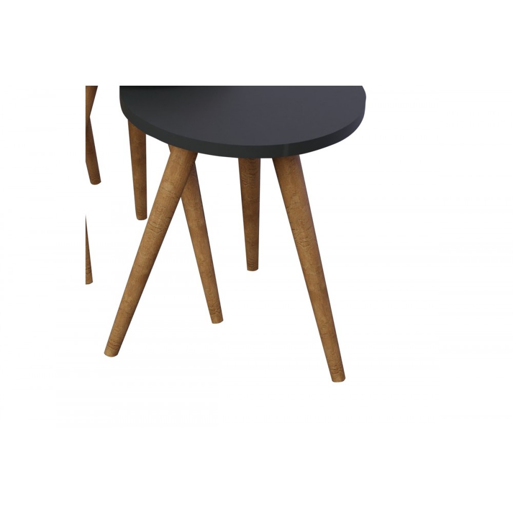 Βοηθητικά τραπέζια 3τμχ "PERJENE" από ξύλο σε ανθρακί/φυσικό χρώμα Φ36.5x51