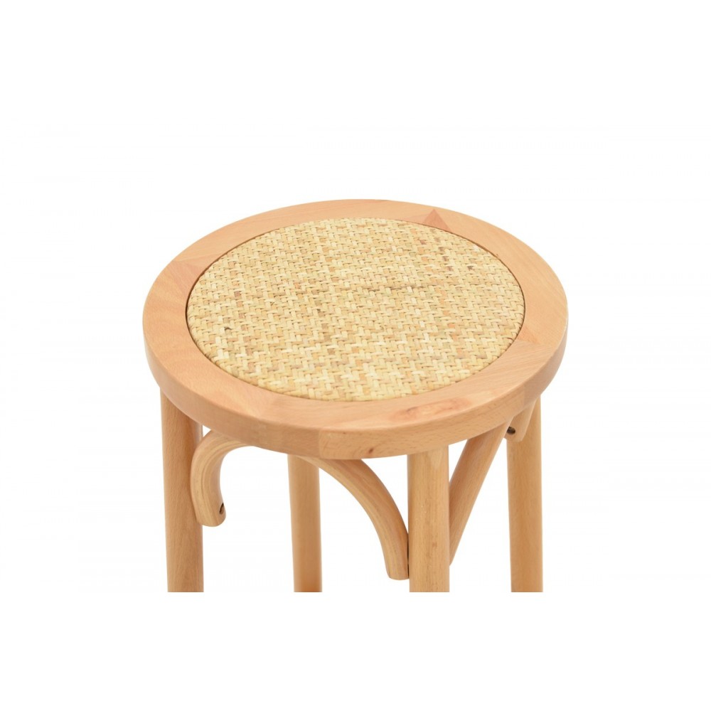 Σκαμπό μπαρ "SERZO" από ξύλο/rattan σε φυσικό χρώμα Φ36x71