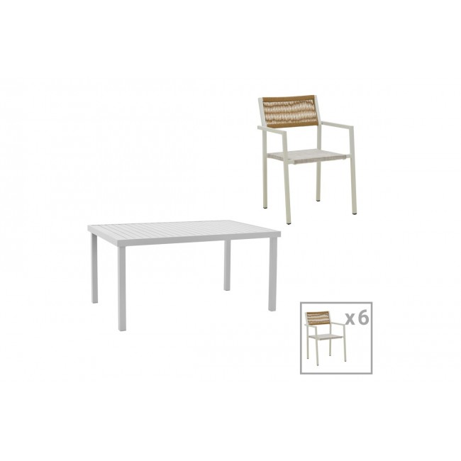 Τραπεζαρία 7τμχ "KLITON-SAVOR" από αλουμίνο σε λευκό χρώμα 150x80x74