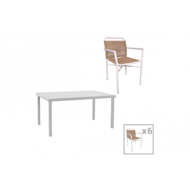 Τραπεζαρία 7τμχ "KLITON-CLUTCH" από αλουμίνο σε λευκό χρώμα 150x80x74