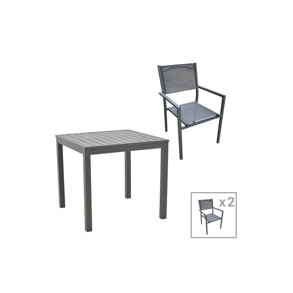 Τραπεζαρία 3τμχ "MOLY-KLITON I" από αλουμίνιο/textilene σε ανθρακί χρώμα 80x80x74