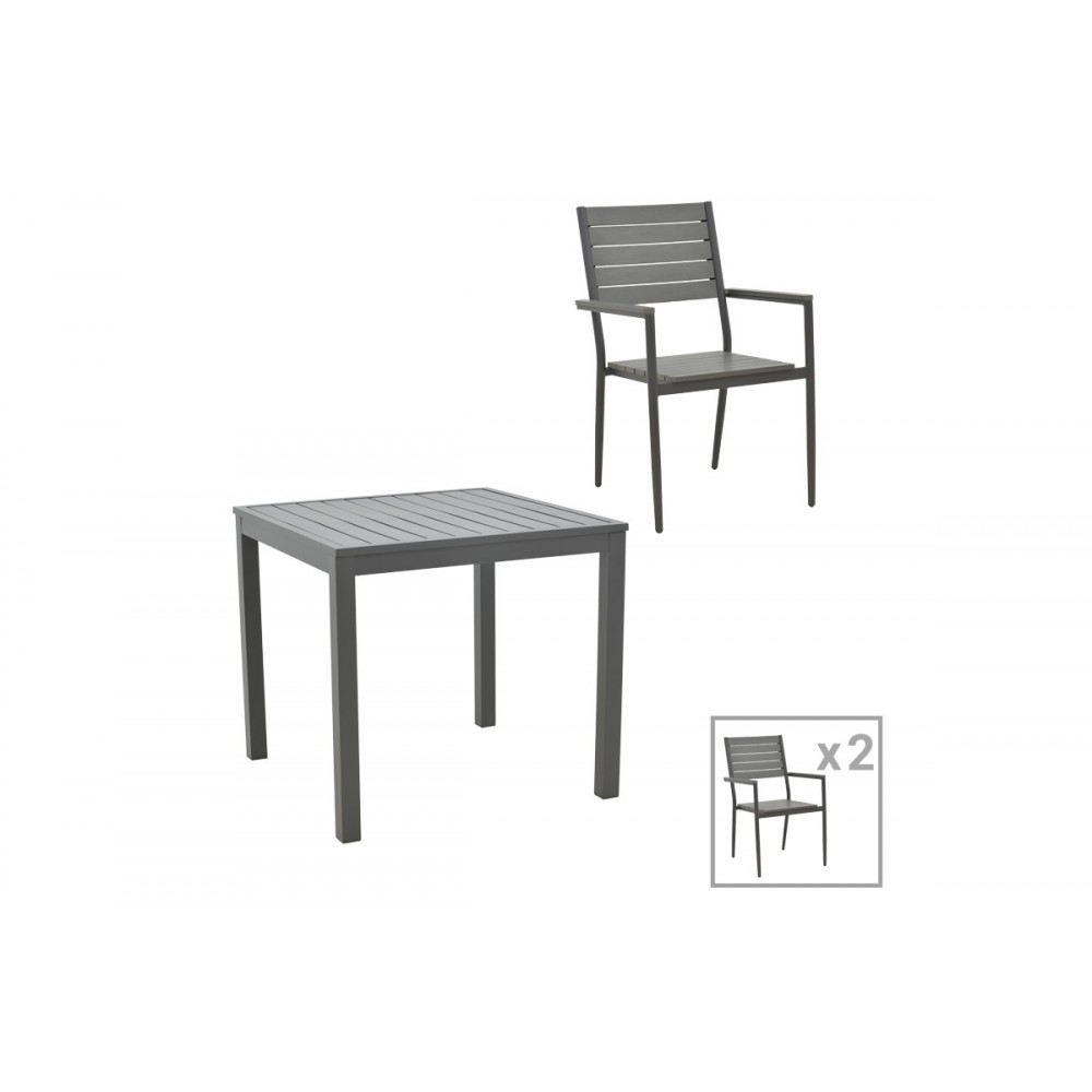 Τραπεζαρία 3τμχ "UPLIFT-KLITON" από αλουμίνιο/plywood σε ανθρακί/γκρι χρώμα 80x80x74