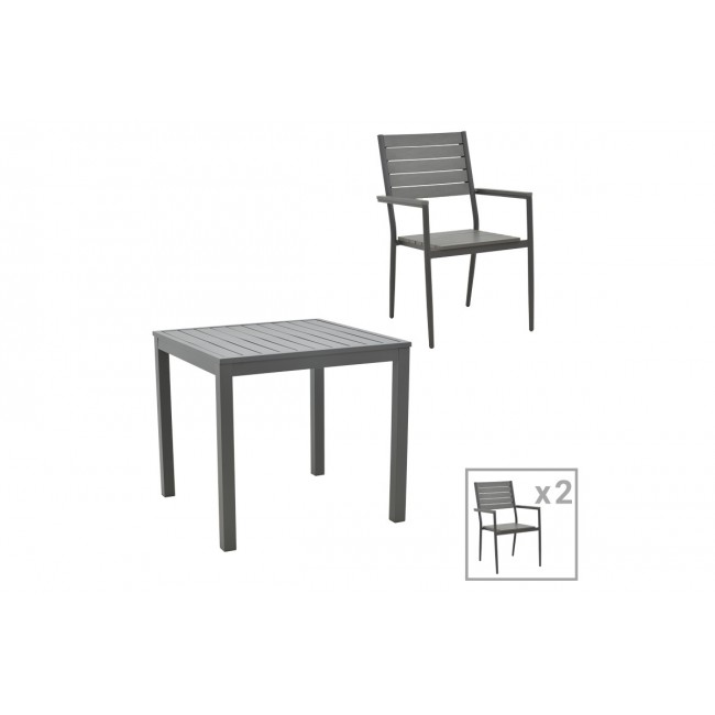 Τραπεζαρία 3τμχ "UPLIFT-KLITON" από αλουμίνιο/plywood σε ανθρακί/γκρι χρώμα 80x80x74