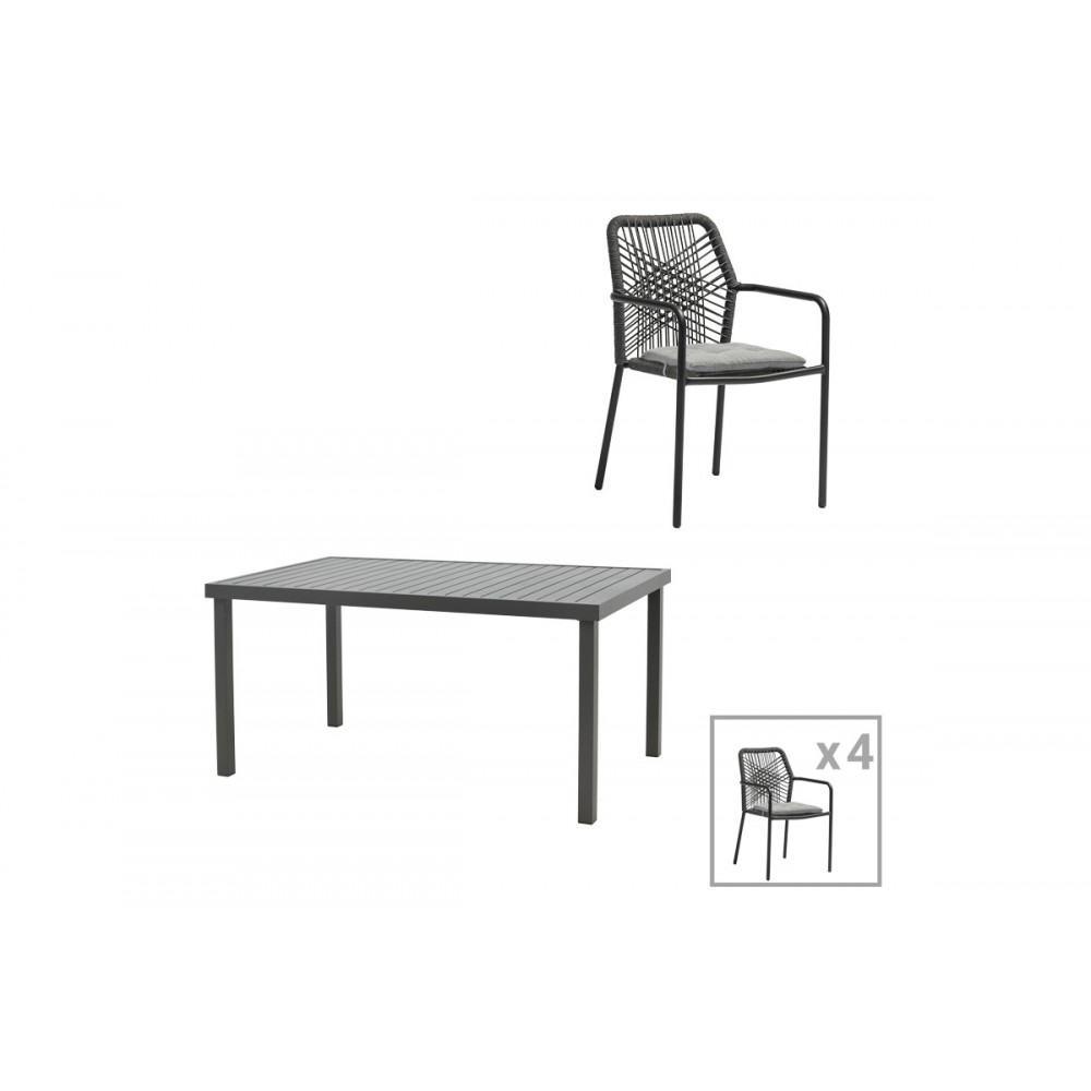 Τραπεζαρία 5τμχ "KHERSON-KLITON A" από αλουμίνιο/σχοινί σε ανθρακί χρώμα 150x80x74