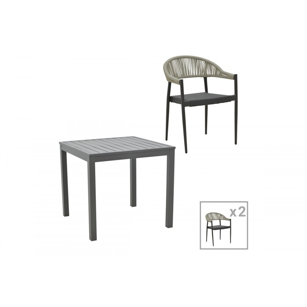 Τραπεζαρία 3τμχ "KLITON-ELATION" από αλουμίνιο/rattan σε ανθρακί χρώμα 80x80x74