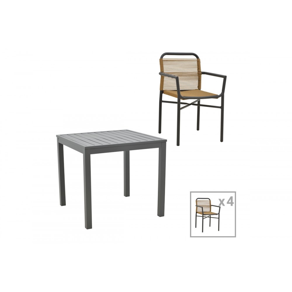 Τραπεζαρία 5τμχ "KLITON-CLUTCH" από αλουμίνιο/rattan σε ανθρακί/φυσικό χρώμα 80x80x74