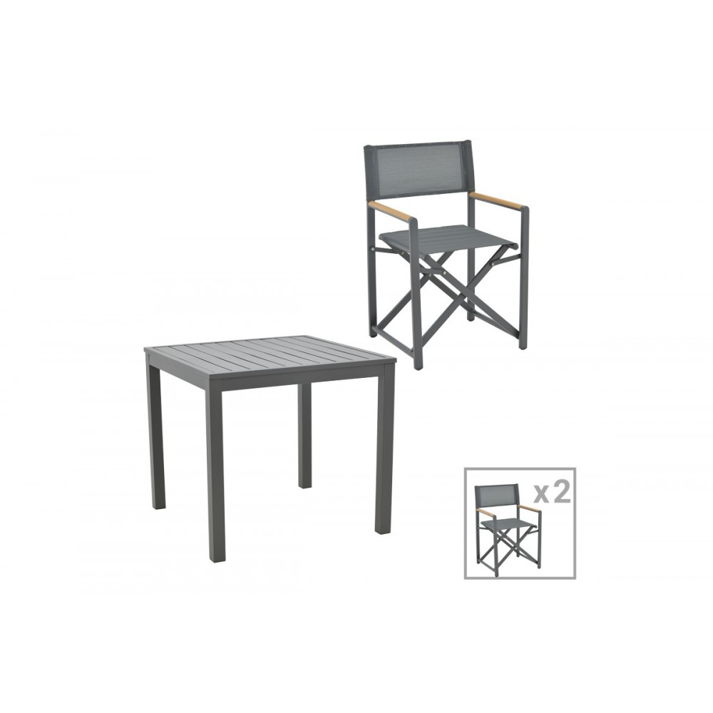 Τραπεζαρία 3τμχ "KLINTON-MABU" από αλουμίνιο/ύφασμα σε ανθρακί χρώμα 80x80x74