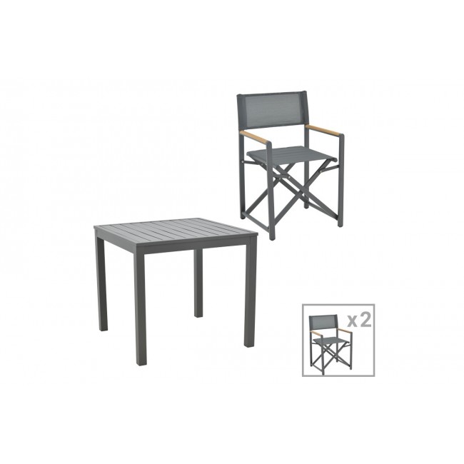 Τραπεζαρία 3τμχ "KLINTON-MABU" από αλουμίνιο/ύφασμα σε ανθρακί χρώμα 80x80x74