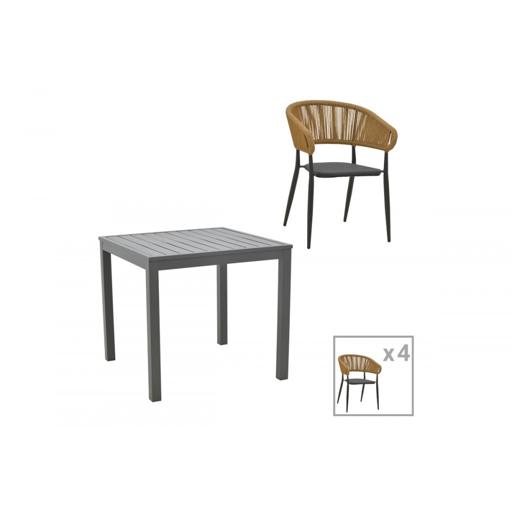 Τραπεζαρία 5τμχ "KLITON-RAVEN" από αλουμίνιο/rattan σε ανθρακί/φυσικό χρώμα 80x80x74