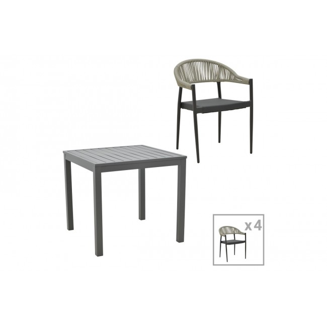 Τραπεζαρία 5τμχ "KLITON-ELATION" από αλουμίνιο/rattan σε ανθρακί χρώμα 80x80x74